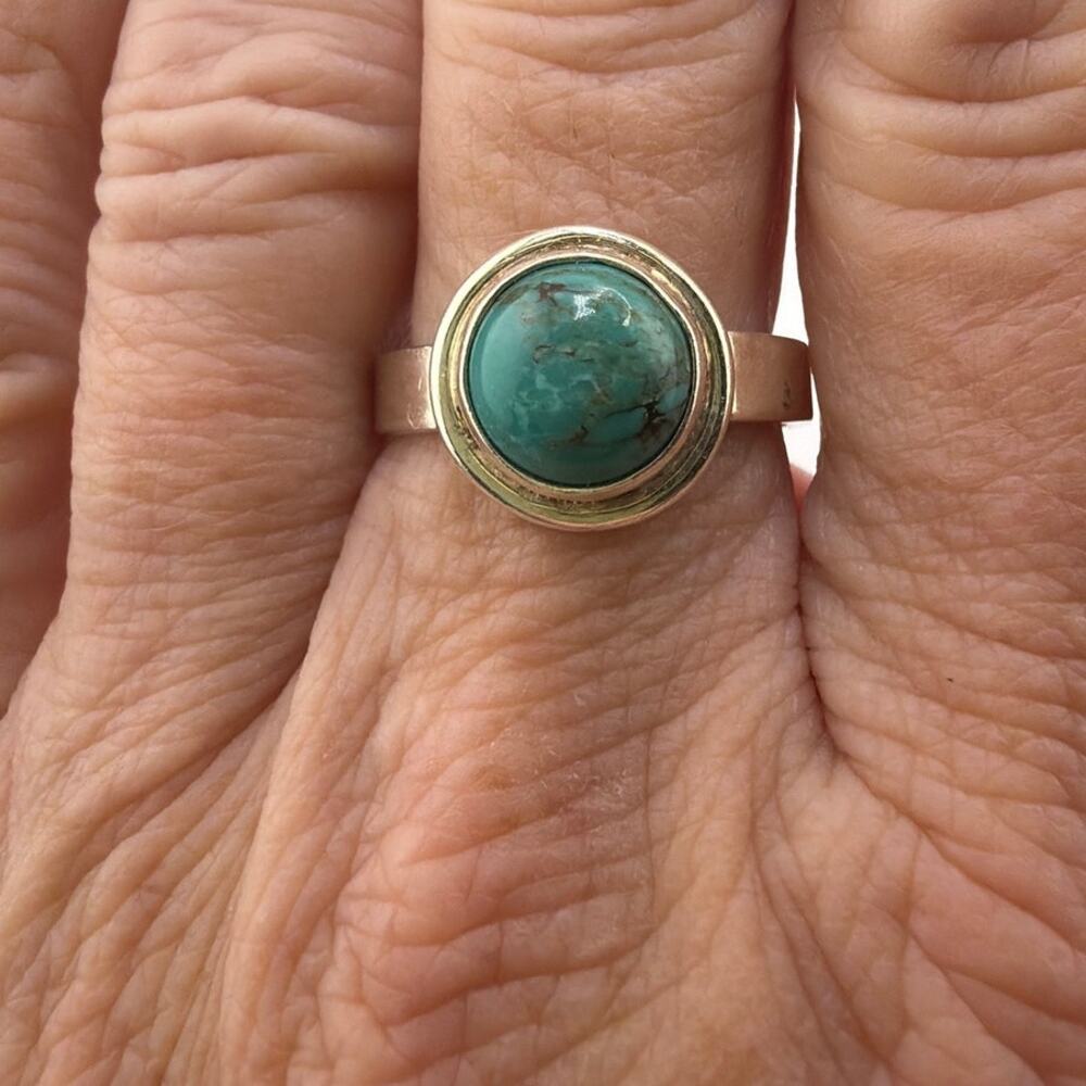Blue Green Turquoise Sterling Silver Ring Artisan Jewelry 8.5 - Picture 2 of 6